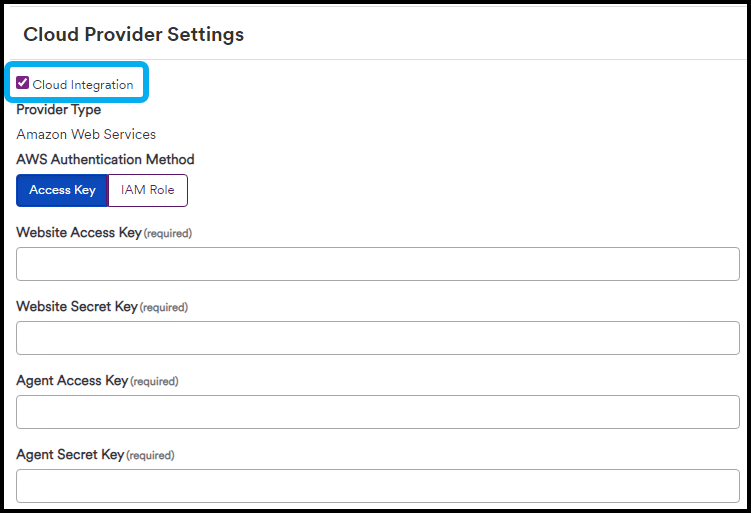 Cloud Provider settings page