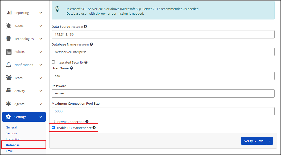 Disable DB Maintenance option