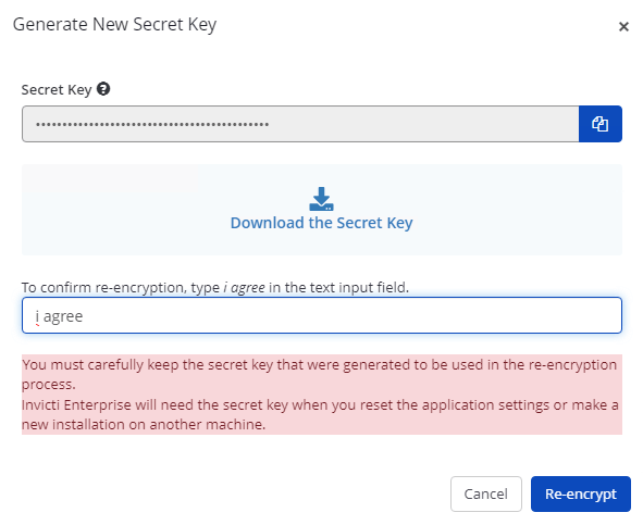 Generate new secret key dialog