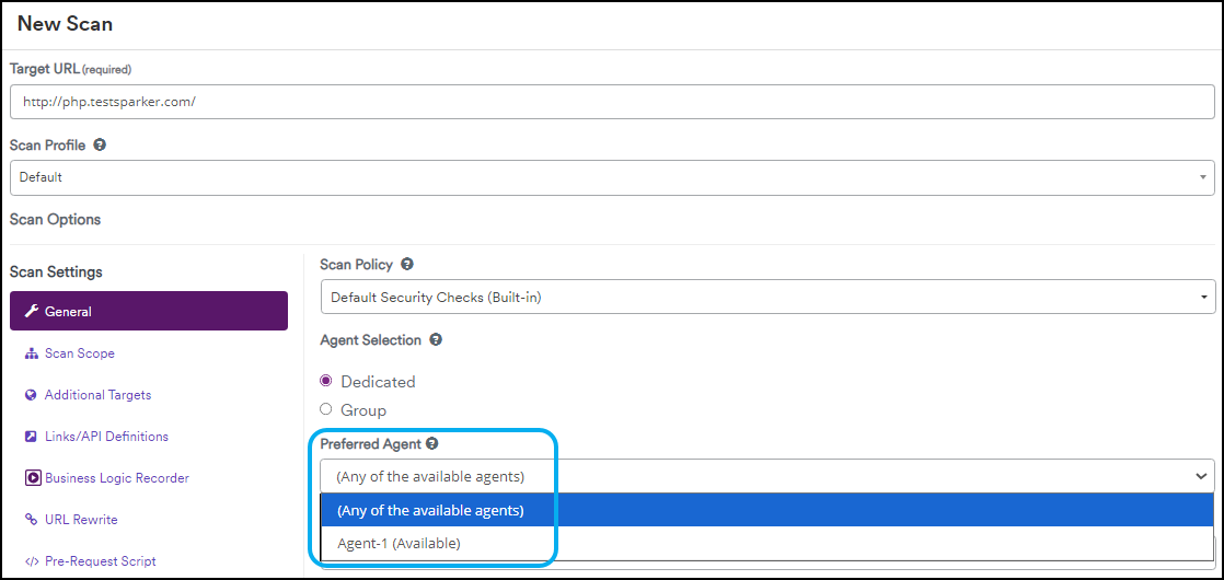 Preferred Agent dropdown