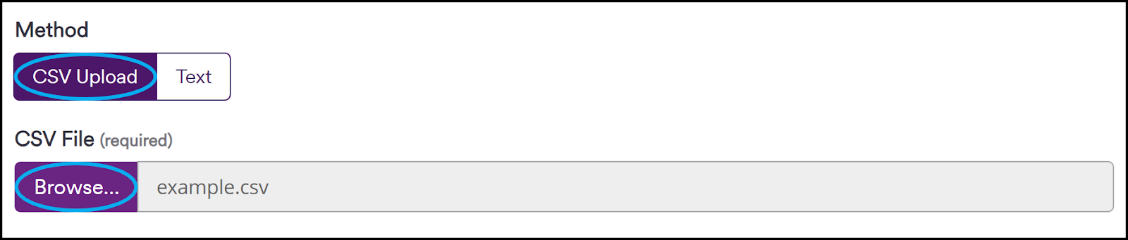 Import targets - specify method and select CSV file.