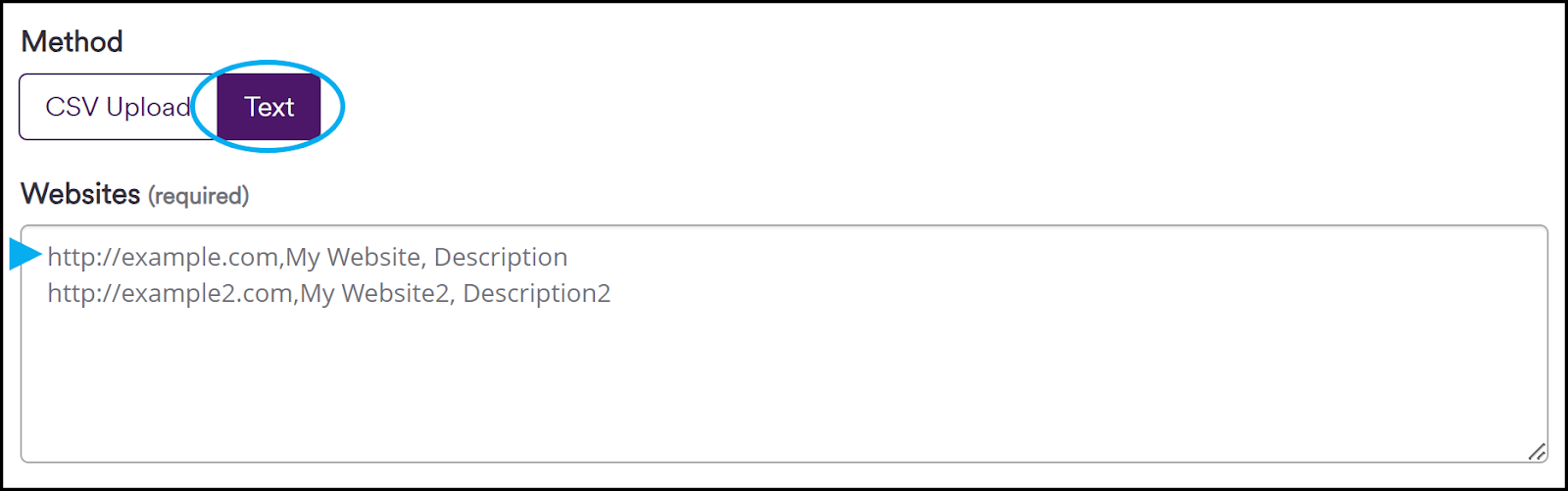 Import target where method it text and websites are listed below.