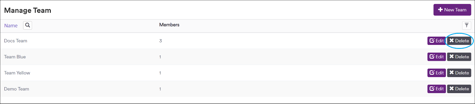 Delete team in Invicti Enterprise