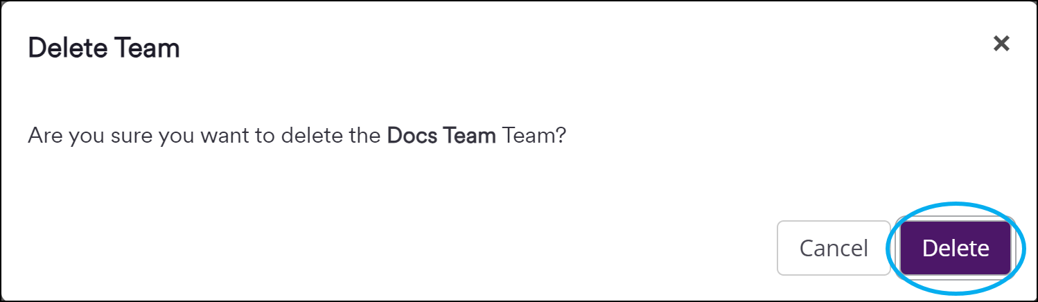 Confirm delete team in Invicti Enterprise