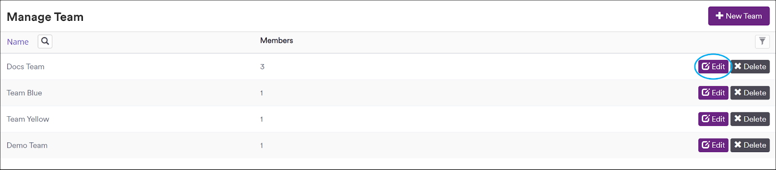 Edit team in Invicti Enterprise