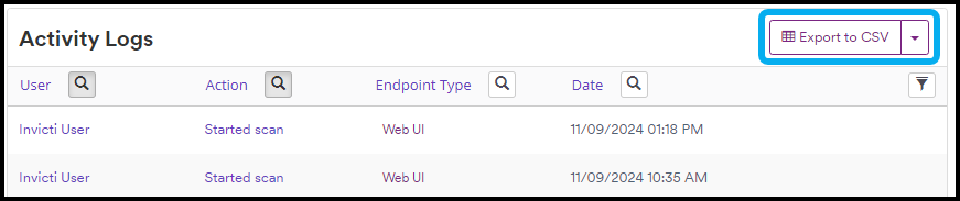 Export activity logs in Invicti Enterprise
