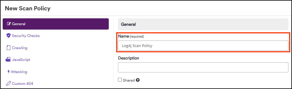 Creating new scan policy in Invicti Enterprise.