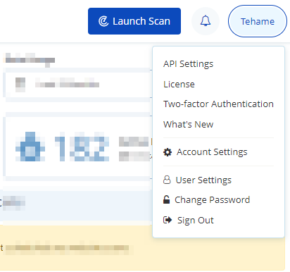 Account dropdown in Invicti Enterprise On-Demand