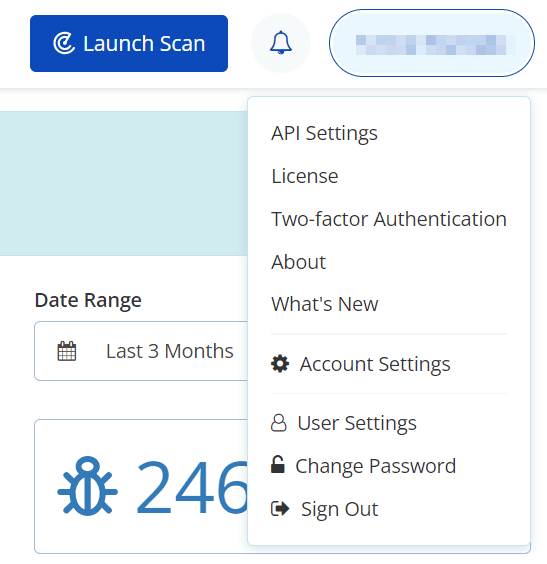 Account dropdown in Invicti Enterprise On-Premises