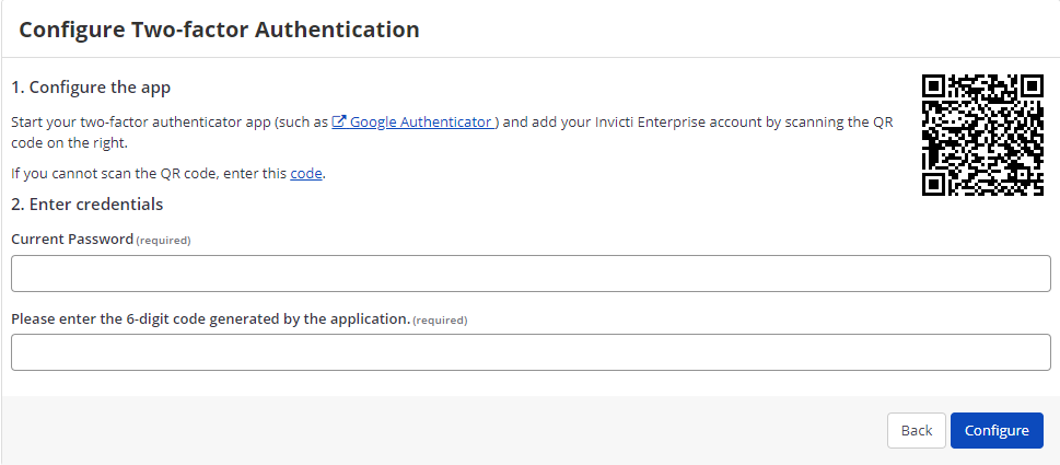 Two-factor authentication app QR code scanning