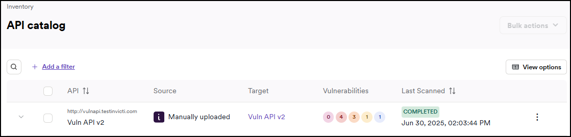 API catalog main page showing discovered APIs and their details