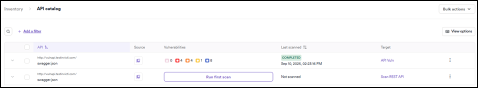 Invicti Platform API catalog page
