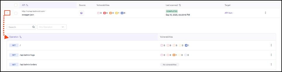 Invicti Platform API catalog page showing API endpoints