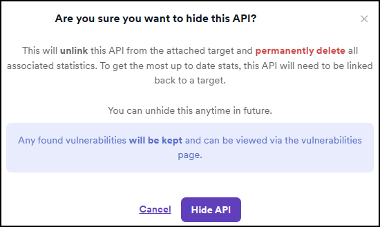 Three dots menu showing Hide API option for managing API visibility