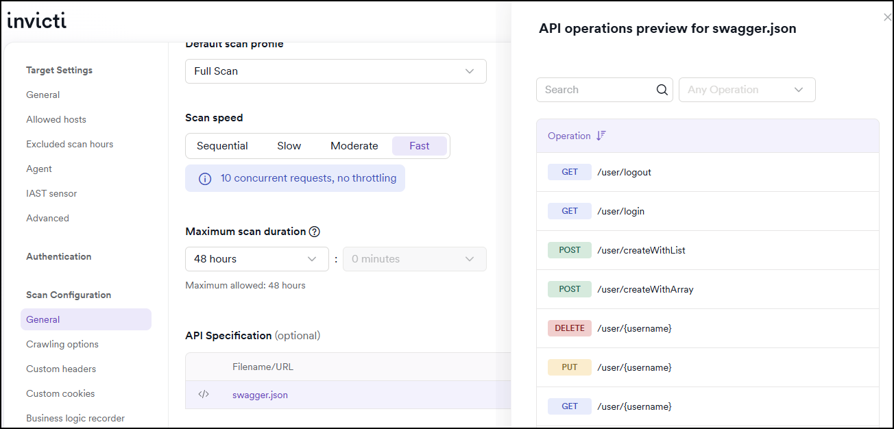 Side drawer showing the API operations preview