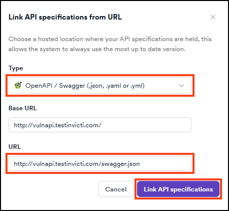 Link REST API specification from URL