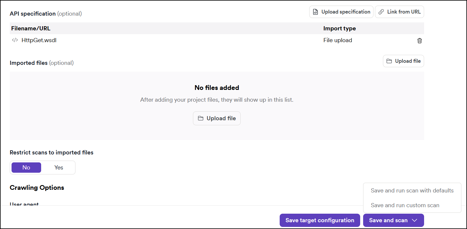 Save and scan options