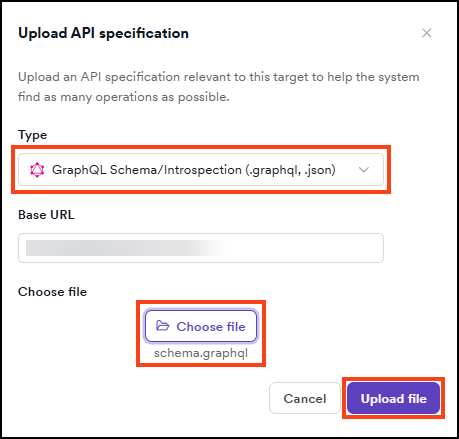 Upload GraphQL API specification file