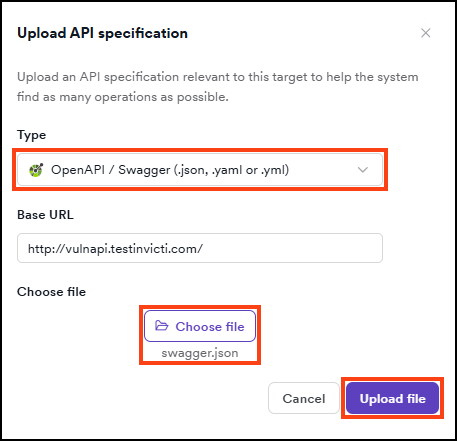 Upload REST API specification file