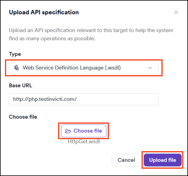 WSDL file upload dialog