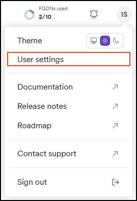 Click your initials and select User settings.