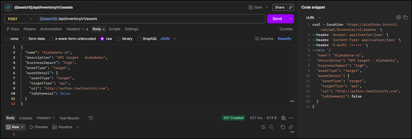 Add new API target Postman example
