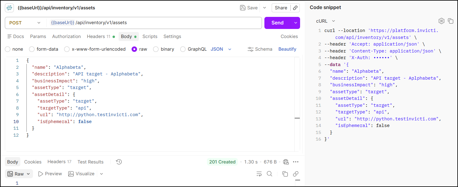 Add new API target Postman example
