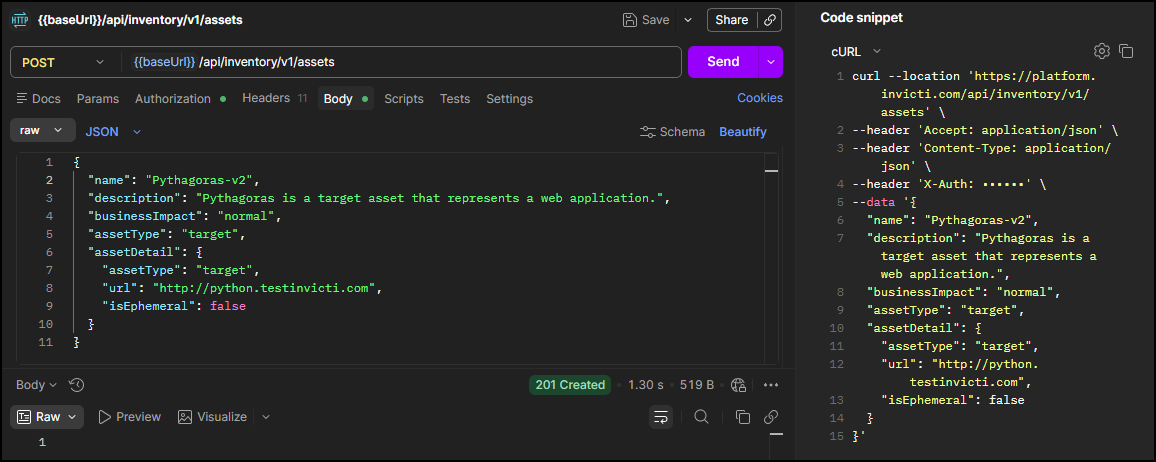 Add new target Postman examle