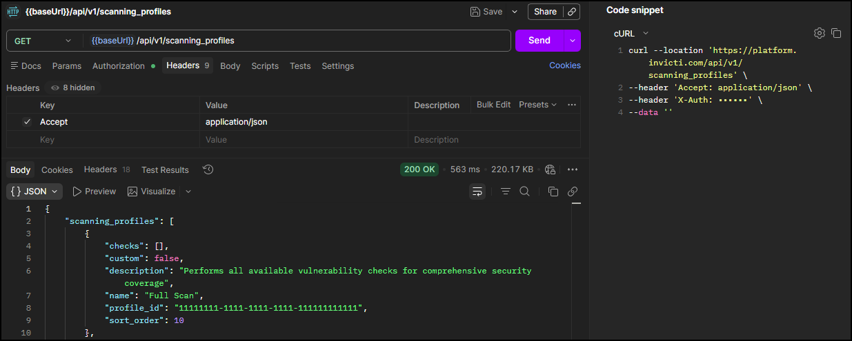 Run this GET request to get the Profile ID.