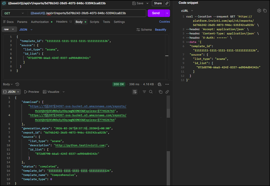Get downloadable links for the generated reports.