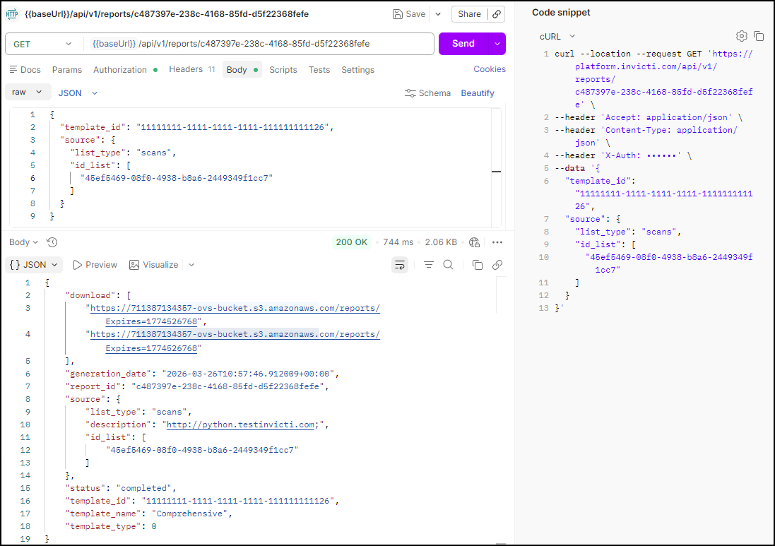 Get downloadable links for the generated reports.