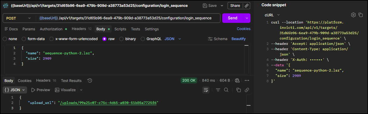Run this POST request to get the upload URL.