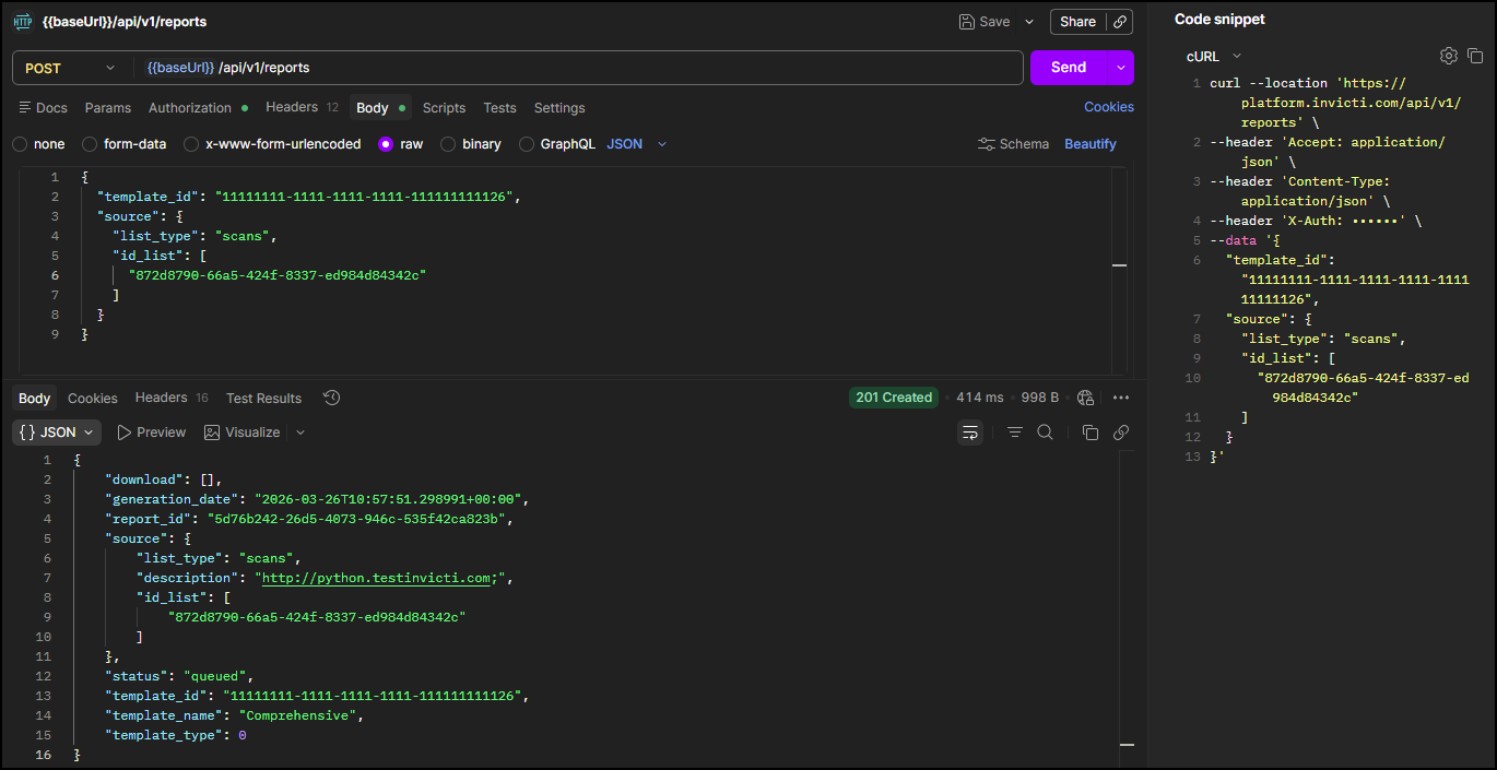 Run this request to initiate report generation.