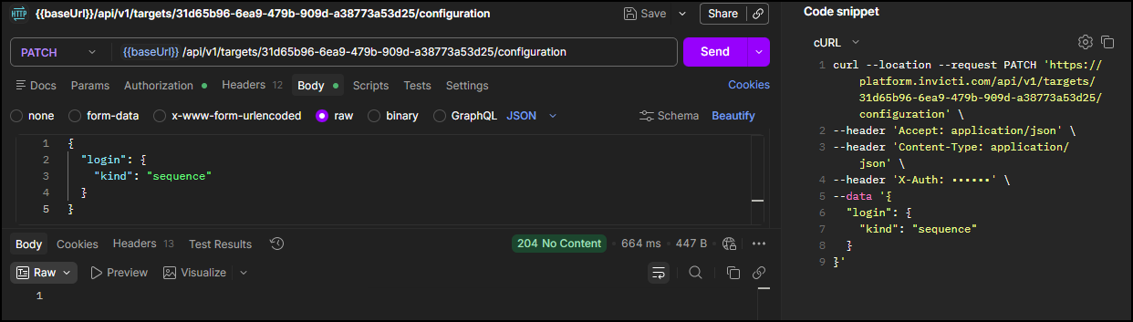Set the target authentication to LSR mode.