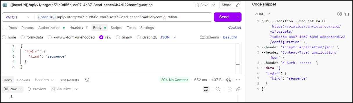 Set the target authentication to LSR mode.
