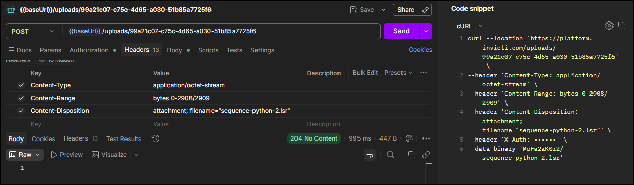 Use this POST request to upload the .lsr file.