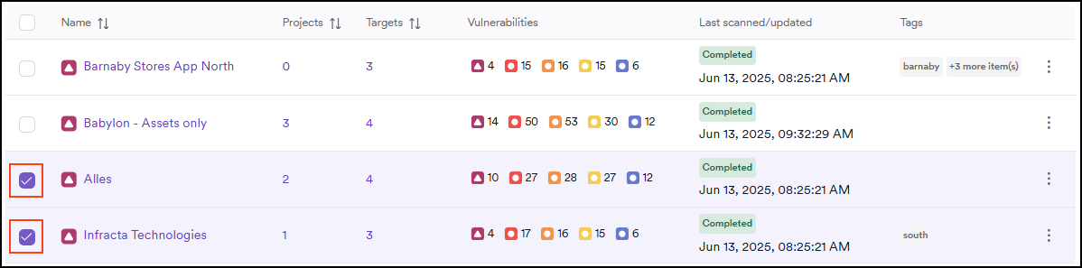 Bulk selecting applications.