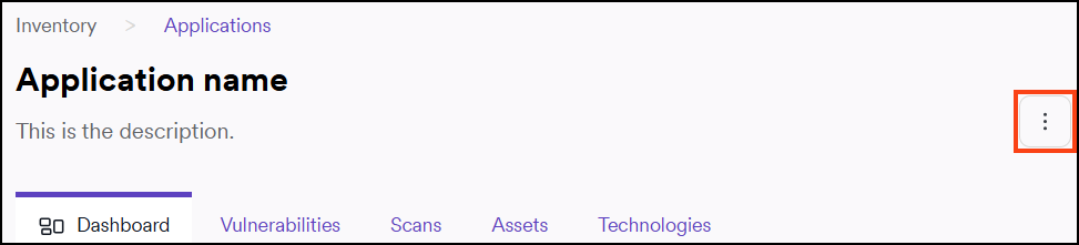 Application dashboard header with actions menu.