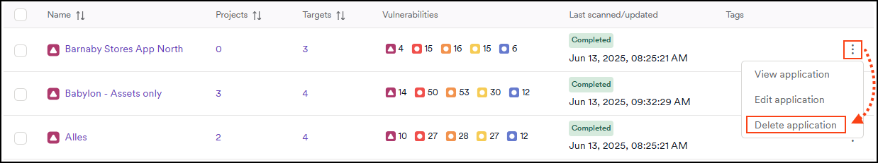 Delete application button.