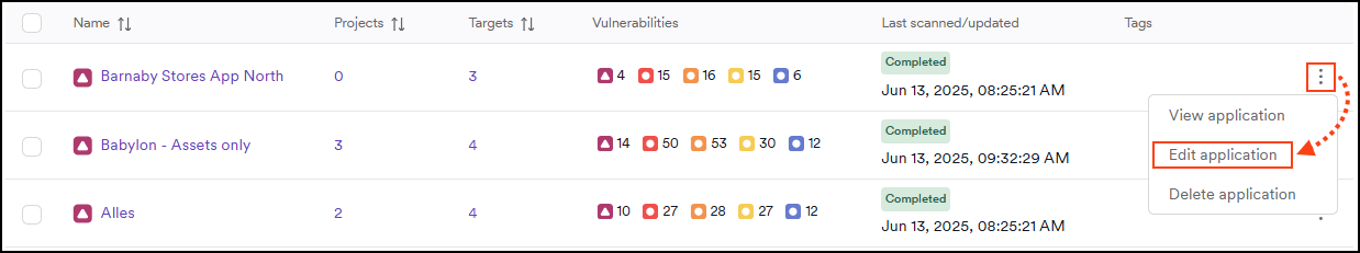 Edit application button.