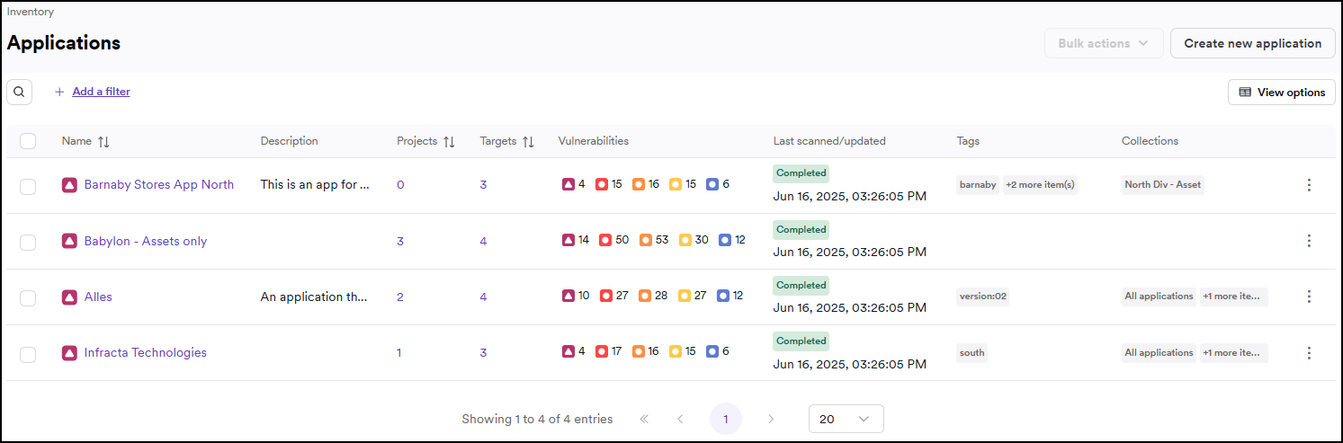 Applications overview page in Invicti Platform.