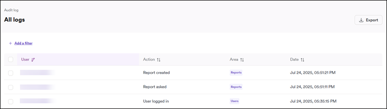 Audit log page in Invicti Platform.