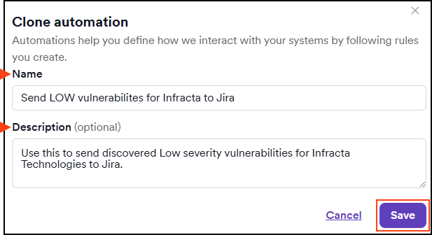 Clone automation name and description form