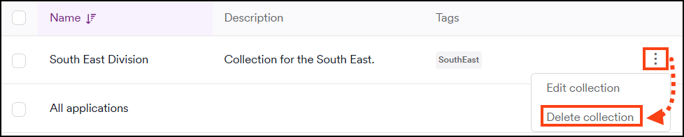 Delete collection option from three-dot menu (⋮) in Collections page