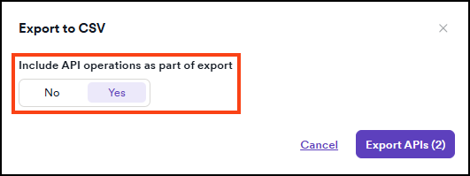 Confirm if the CSV export should include API operations or not.