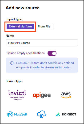 Add a new API source to Invicti Platform by integrating with API tools