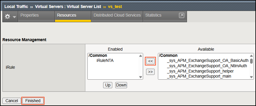 F5 BIG-IP iRule screen with the Resources tab selected