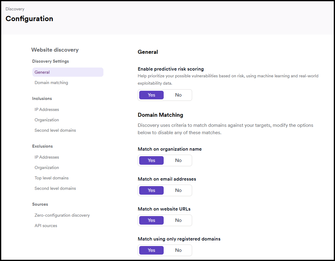 Discovery configuration page in Invicti Platform