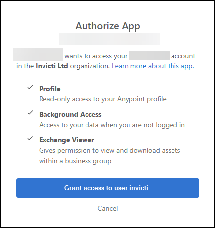Grant acces to authorise the integration
