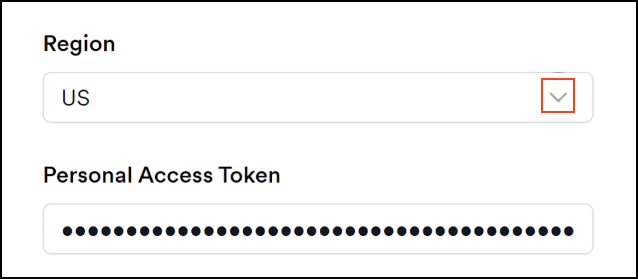 Screen with Region drop-down field and pasted token